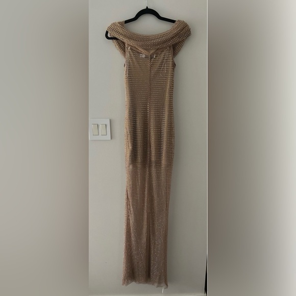 Self Portrait Tan Rhinestone off the shoulder dress - Picture 4 of 12